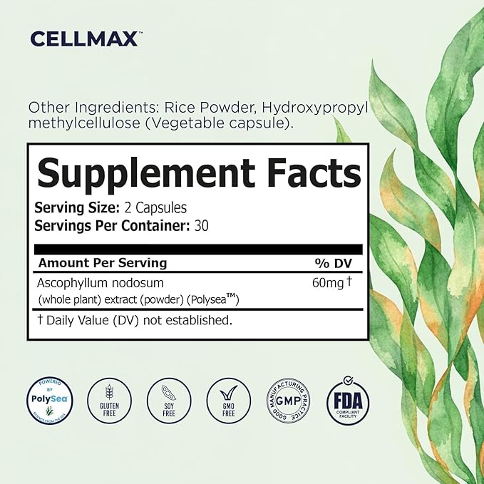 Omax3 Cellmax Healthy Aging Supplement – Supports Cellular Vitality &amp Longevity Antioxidant Formula with PolySea™ Seaweed Extract for Collagen &amp Immune Support – 60 Capsules