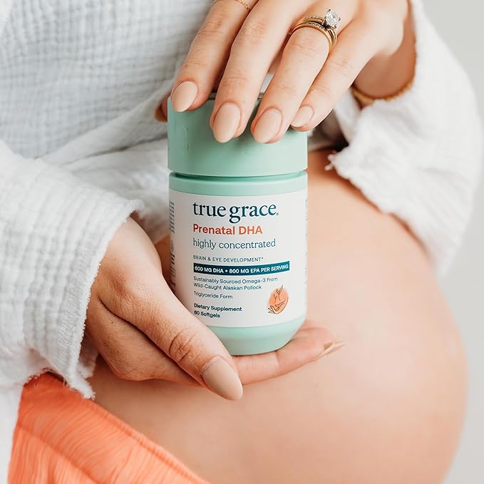 True Grace Prenatal DHA - 60 Softgels - 1400mg of DHA &amp EPA - for Pre-Conception Pregnancy &amp Lactation - Wild Caught &amp Sustainably Sourced - Gluten Free - 30 Servings