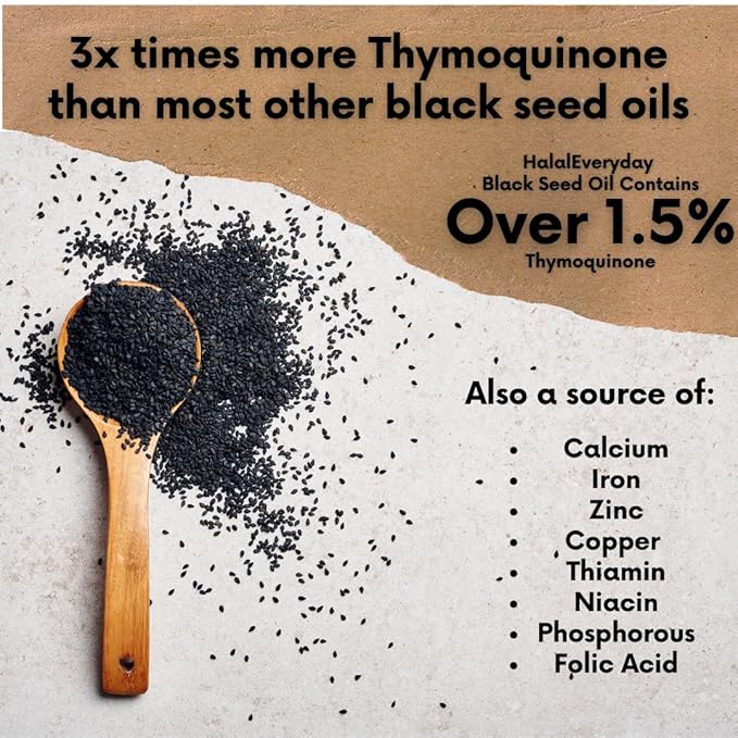 Organic Black Seed Oil - USDA Certified Cold Pressed Glass Bottle Over 1.5% Thymoquinone 3X strength Turkish Black Cumin Nigella Sativa non-GMO 100% Pure Blackseed Oil (8oz Glass Bottle)