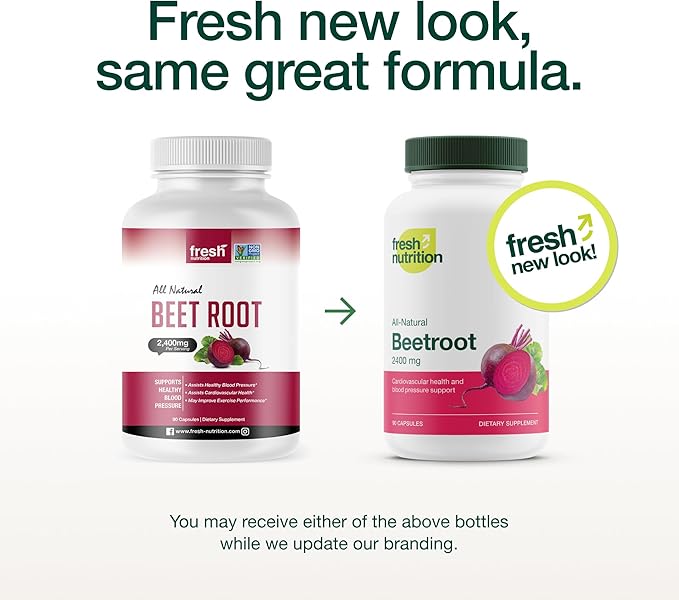 Fresh Nutrition Organic Beet Root Capsules - 2400mg Potent Dosage - Antioxidant Support - Vegan Non GMO Gluten-Free - 90 Capsules (Pack of 2)