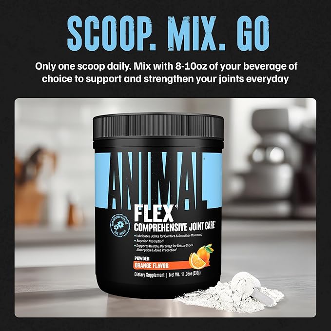 Animal Flex Powder - Joint Support Supplement for Pain Relief Repair and Restore Muscles with Turmeric Glucosamine Chondroitin MSM Collagen and Boswellia Great Tasting Orange Flavor 30 Scoops