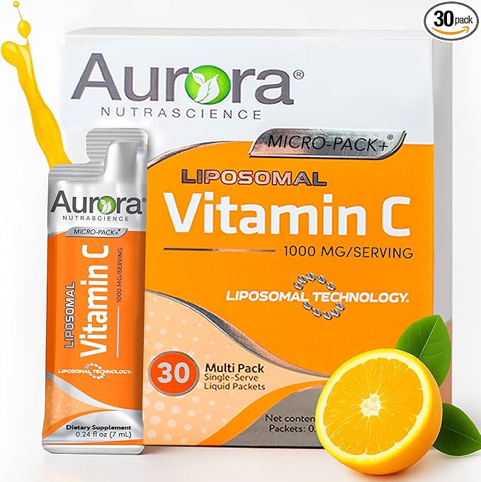 Aurora Nutrascience Liposomal Vitamin C 1000mg High Absorption – Immune Support Supplement for Active Lifestyles Oral Liquid Antioxidant Gluten-Free Non-GMO 30 Single Serve Travel Packets