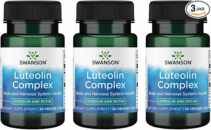 Swanson Luteolin Complex w/Rutin - Brain Support Supplement Promoting Memory Mood &amp Cognitive Health - Natural Formula to Help Maintain Nervous System - (30 Veggie Capsules) 3 Pack