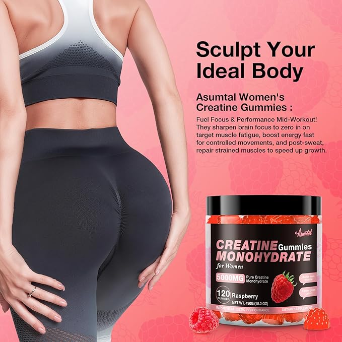 Creatine for Women 5000 MG Creatine Gummies Creatine Monohydrate Supplement for Muscle Growth Strength &amp Energy Support Sugar Free Pre Workout Gummies 120 Count Raspberry Flavor