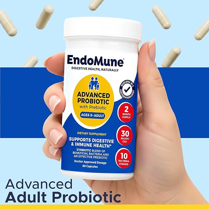 Endomune Advanced Adult Multi-Strain Probiotic Supplement with Prebiotic - 10 Strains 30 Billion CFU - Physician Formulated (60-Count)