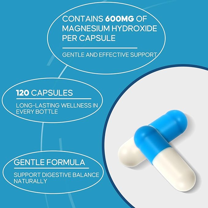 Magnesium Hydroxide Capsules Gentle Osmotic Digestive Regularity Support Helps Maintain Comfortable Bowel Routine Daily GI Balance for Adults - 120 Capsules