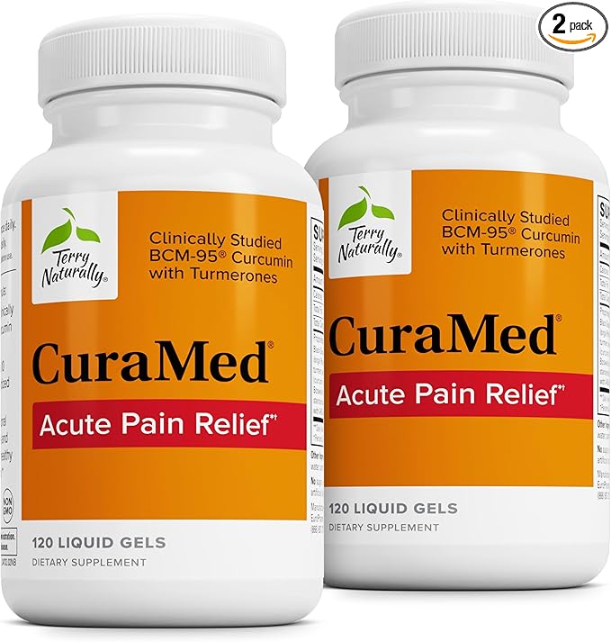 Terry Naturally CuraMed Acute Pain Relief - Supplement with BCM-95 Curcumin &amp BOS-10 Boswellia - Black Sesame Seed Oil to Support Relief of Occasional Discomfort - 120 Liquid Gels (Pack of 2)