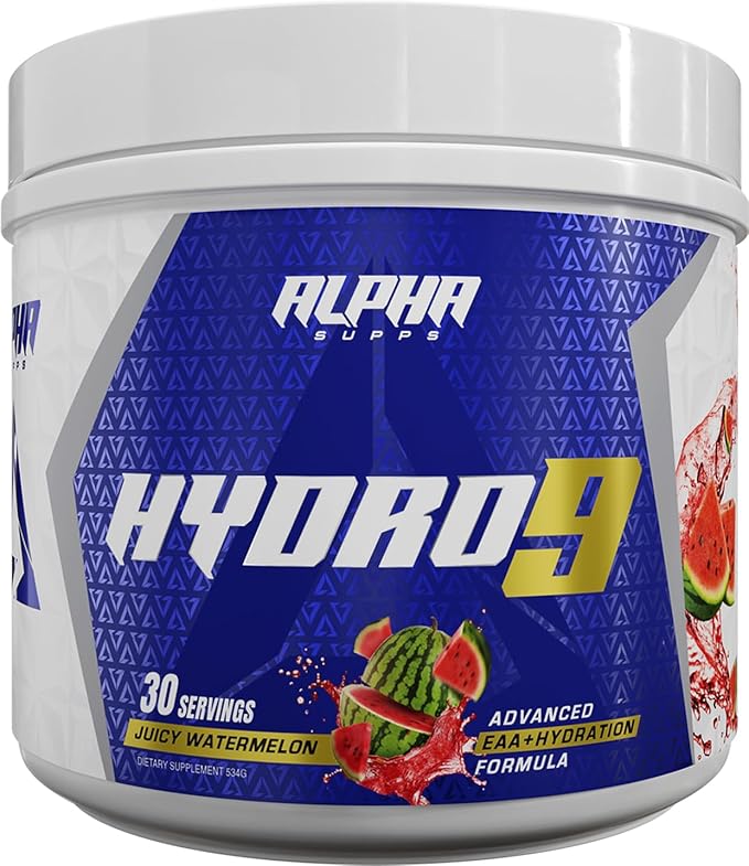 Alpha Supps Hydro 9 Aminos | EAA + Hydration Formula | Essential Amino Acids EAAs Powder with BCAAs &amp Electrolytes 30 Servings - Juicy Watermelon