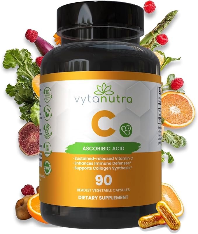 Immune Support Vitamin C – with Iron Non-GMO Vegan Gluten-Free Slow Release Beadlet Capsules 90 Count