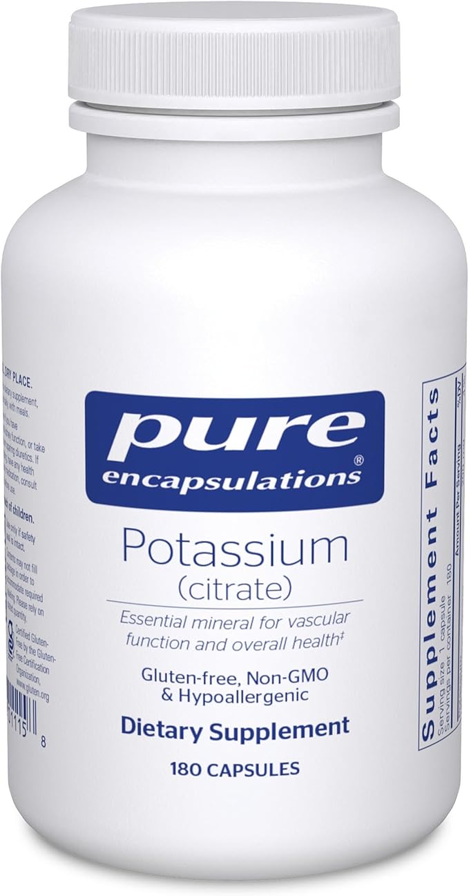 Pure Encapsulations Potassium (Citrate) - Essential Electrolyte Supplement to Support Nerve &amp Muscle Function Adrenals Hormones Heart Health &amp Energy* - Potassium Citrate Capsule - 180 Caps