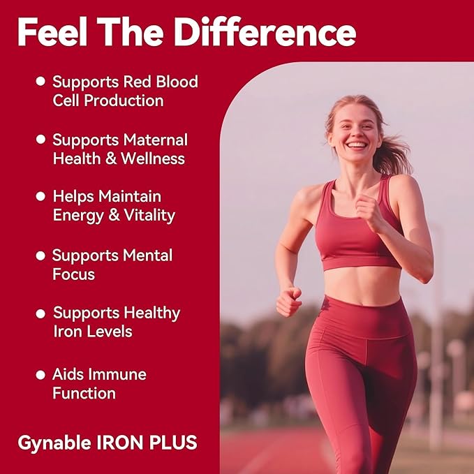 Gentle Iron Supplement for Women Anemia: Slow Release Iron Pills Clinically Shown to Support Iron for Prenatal Pregnant Patented SunActive Tech with Folic Acid B12 Vitamin C &amp B6 18 mg 20 Tab