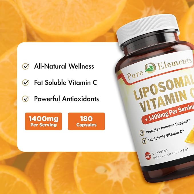 Pure O Elements Vitamin C Liposomal Supplement Capsules 180 Count – High Absorption Ascorbic Acid Non-GMO Soy Free Gluten Free - Pure Vitamin C