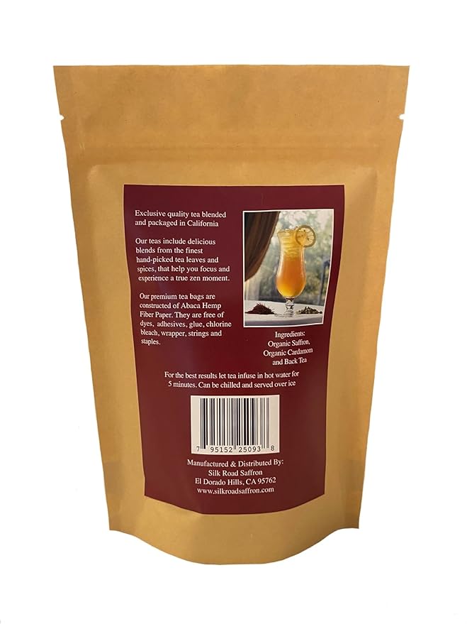 Organic Saffron Organic Ginger Herbal Tea - for better health and wellness (Pack of 2 Saffron Cardamom Black Tea)