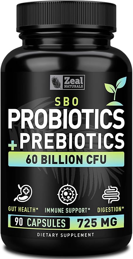 Probiotics and Prebiotics + SBO Probiotics (60 Billion CFU | 90 Capsules) Acidophilus Probiotic w. Saccharomyces Boulardii Bifidobacterium + Spore Probiotic &amp Organic Sprouted Prebiotic Fiber Ble