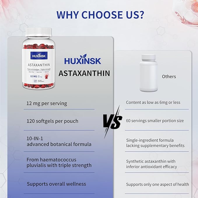 Astaxanthin 12mg Supplements 120 Softgel Max Strength Astaxanthin Antioxidant Supplements Fresh Microalgae 4 Month Supply 2 Bottles
