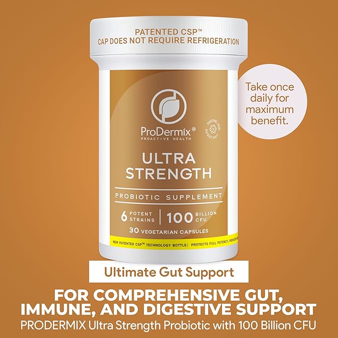 Ultra Strength Probiotic for Men and Women Supports Healthy Gut Immune Digestive and Colon Health 6 Potent Strains 100 Billion CFU Kosher 30 Day Supply