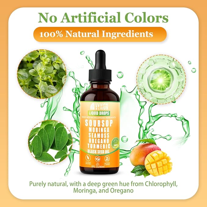 Soursop Bitters Liquid Drops 10 in 1 with Sea Moss Ashwagandha | Original &amp Tropical Mango Flavor Combo | 2-Pack (2 Fl Oz Each) | Herbal Extracts for Overall Health | Vegan Non-GMO Gluten-Free