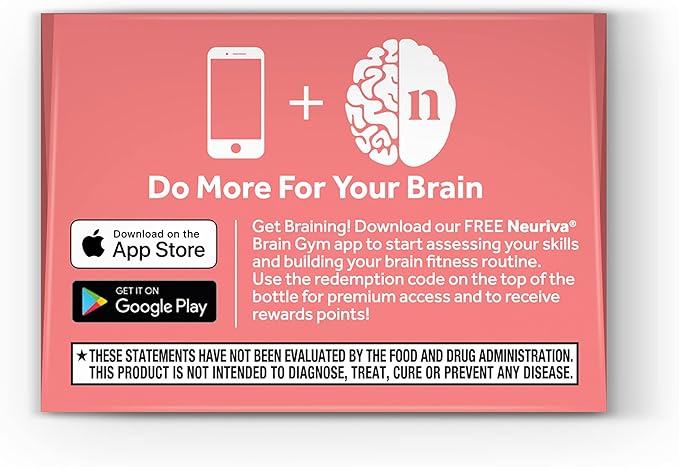 NEURIVA Original Decaffeinated Clinically Tested Nootropic Brain Supplement for Memory Focus &amp Concentration NeuroFactor &amp Phosphatidylserine 28ct Capsules