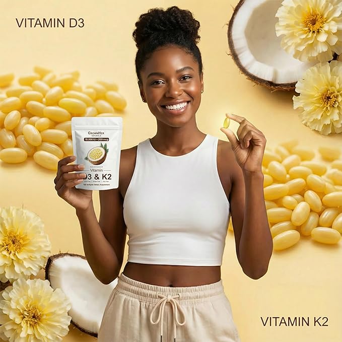 Naturals D3 K2 Essentials Vitamin D3 K2 Vitamin D3 K2 10000 IU+ K2 200 mcg MK-7 Coconut Oil Extra Strength Bone &amp Immune Support 180 Softgels