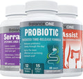 Balance ONE 2 Month Gut &amp Immune Support Bundle – Probiotic CandAssist &amp SerraDefend – 15 Billion CFUs Probiotic with Time-Release + Candida &amp Yeast Cleanse + Serrapeptase for Digestion &