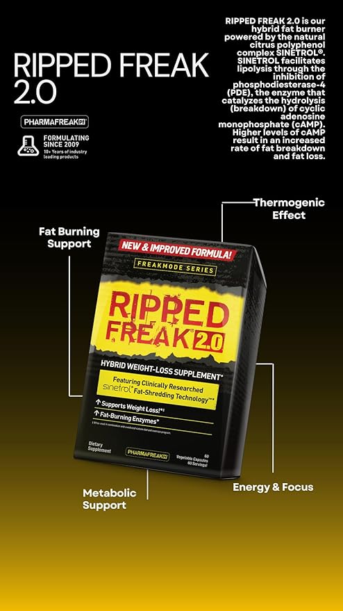 Pharmafreak Ripped Freak 2.0 – Advanced Training Support Complex with Sinetrol® Citrus Polyphenols and B-Vitamins – 60 Capsules (60 Servings)