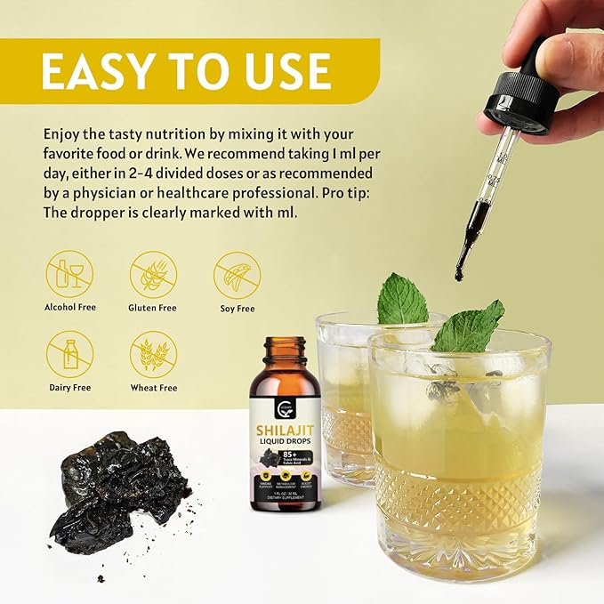 (2-Pack) High Potency Shilajit Pure Himalayan Organic Liquid Supplement Shilajit Resin Drop for Men &amp Women Max Potency 85+ Clean Trace Minerals &amp Fulvic Acid for Energy Metabolism &amp Im