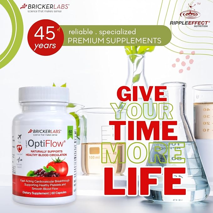 Bricker Labs OptiFlow Circulation Supplement – Supports Healthy Blood Flow &amp Cardiovascular Function Vascular Health with FruitFlow &amp resVida Resveratrol Gut-Friendly Formula 60 Capsules