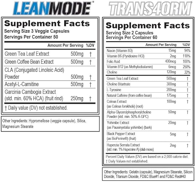 EVL Weight Loss Support Stack - Trans4orm Thermogenic Fat Burner &amp Metabolism Support Pills with Green Coffee Bean Extract and Forskolin Plus LeanMode Non-Stimulant