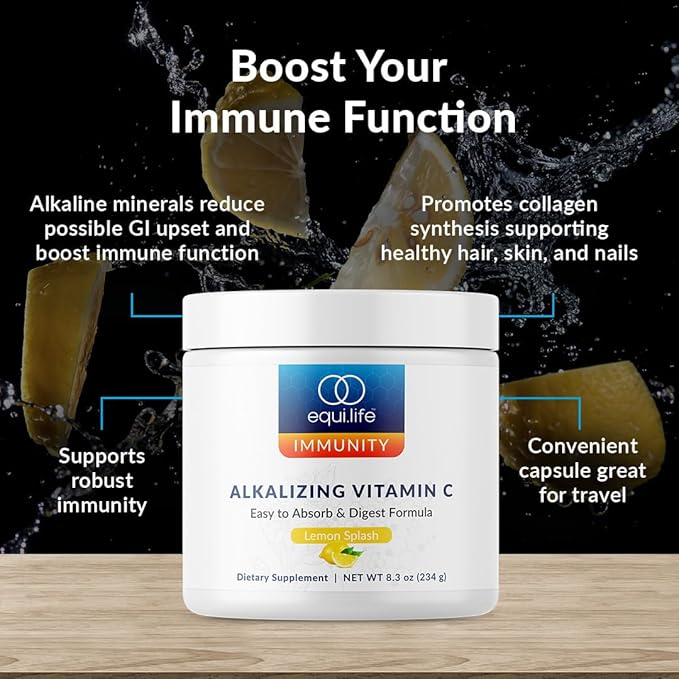 Equilife Alkalizing Vitamin C 2500 mg per Serving Immunity Support Supplement with Magnesium Calcium &amp Potassium Easy Absorption Powder Formula Gluten Free Non GMO Lemon Splash Flavor 8.3