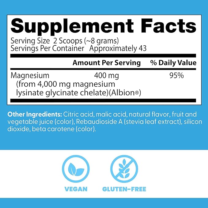 Doctors Best High Absorption Magnesium Powder Lysinate Glycinate 100% Chelated Muscle Relaxation &amp Sleep Support Gluten Free Vegan 100% Chelated Net Wt. 12.1 oz (340 Grams) Fruit Punch Flavor