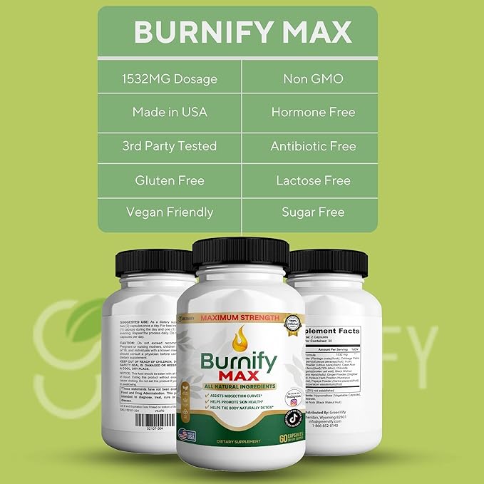 Burnify Max Dietary Supplement Maximum Strength All Natural Ingredients 60 Capsules 30-Day Supply (5)
