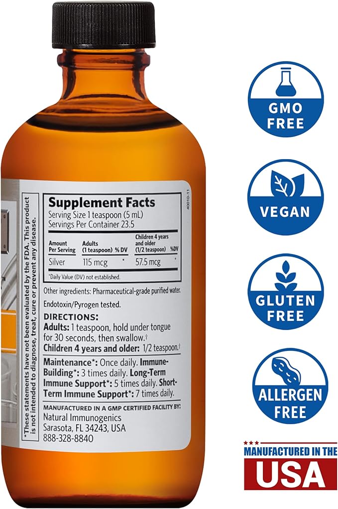 Argentyn 23 Professional Bio-Active Silver Hydrosol for Immune Support – Colloidal Silver 23ppm 4oz (118mL) – Twist-Top