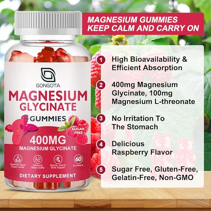 Magnesium Glycinate Gummies 400 mg with 100 mg Composite magnesium - Chelated Magnesium Potassium Supplement with Vitamin D B6 Supports Calm Sleep Memory &amp Muscle CrampsSugar Free - 120 Gummie