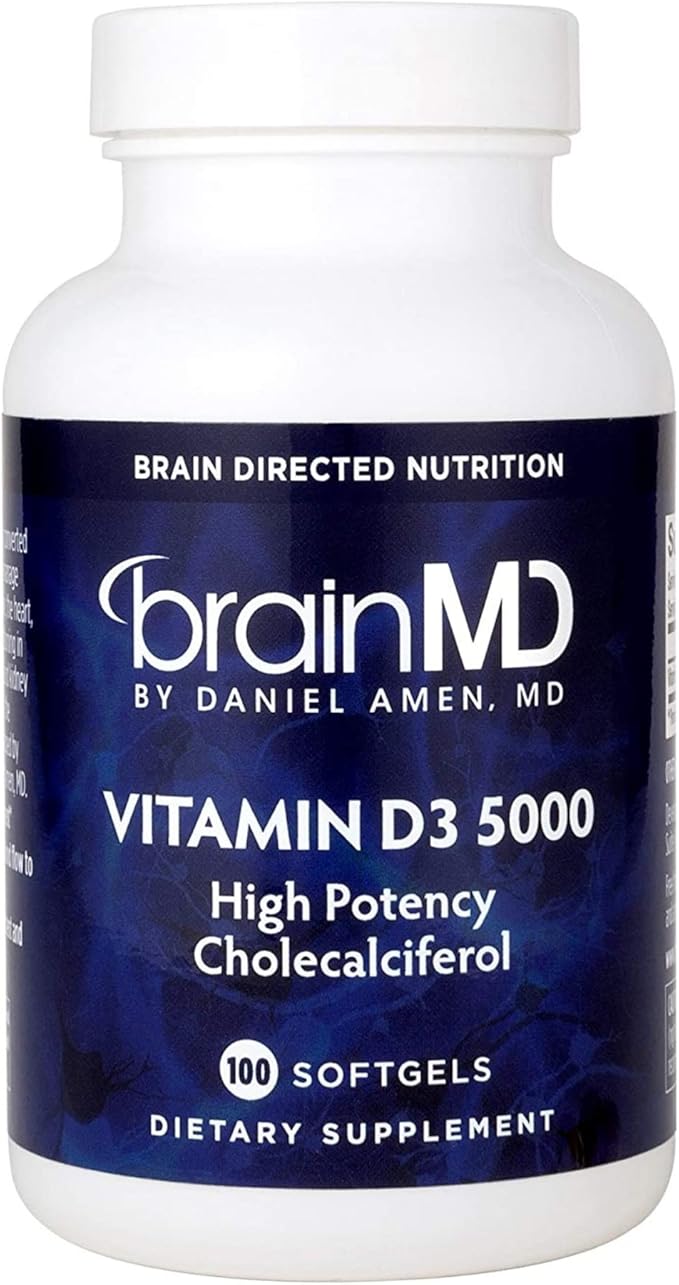 BRAINMD Dr Amen Vitamin D3 5000 100 Softgels - High Potency Cholecalciferol - Gluten Free - 100 Servings