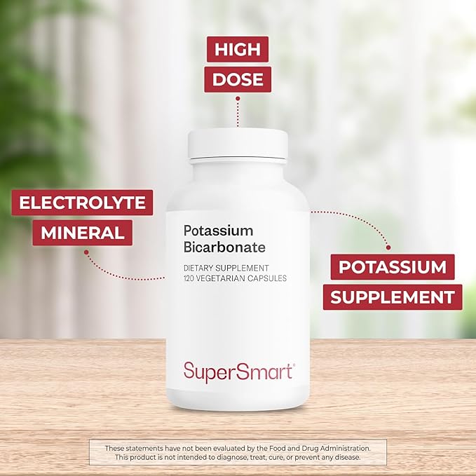 Supersmart - Potassium Bicarbonate 5400mg per Day (High Dose) - Electrolyte Mineral - Acid-Base Balance pH - Heart Muscle &amp Nerve Health | Non-GMO &amp Gluten Free - 120 Vegetarian Capsules