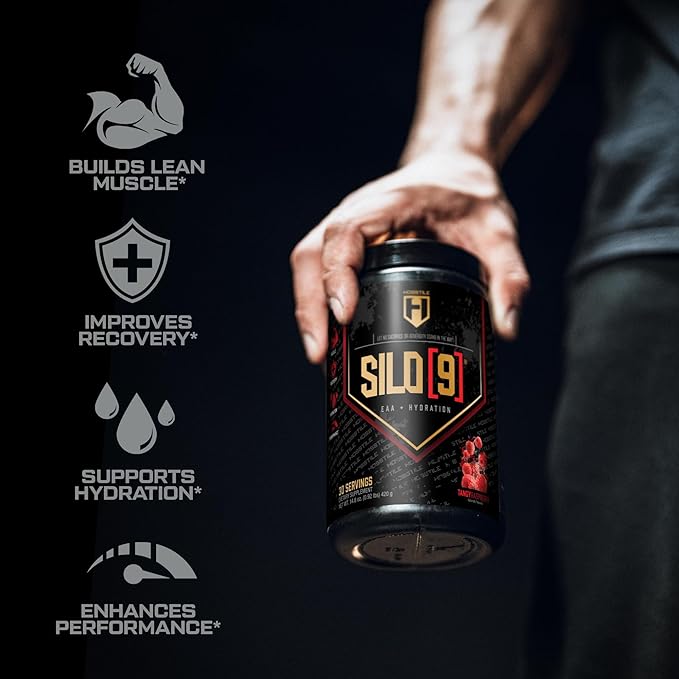 HOSSTILE SILO[9] EAA + Hydration Powder – Essential Amino Acids with Electrolytes EAA BCAA Intra Workout Powder &amp Post Workout Recovery Tangy Raspberry 30 Servings
