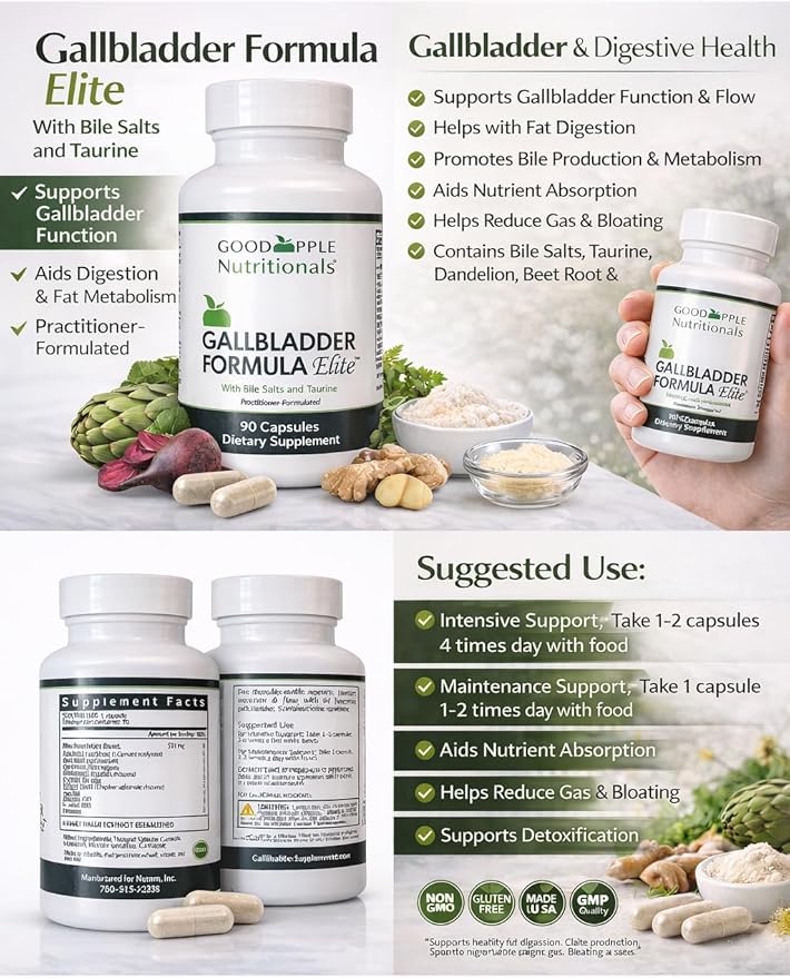 Gallbladder Formula Elite with Purified Bile Salts | Support for Abdominal discomfort Gas and Indigestion | Support for Those with and Without a Gallbladder 90 Caps