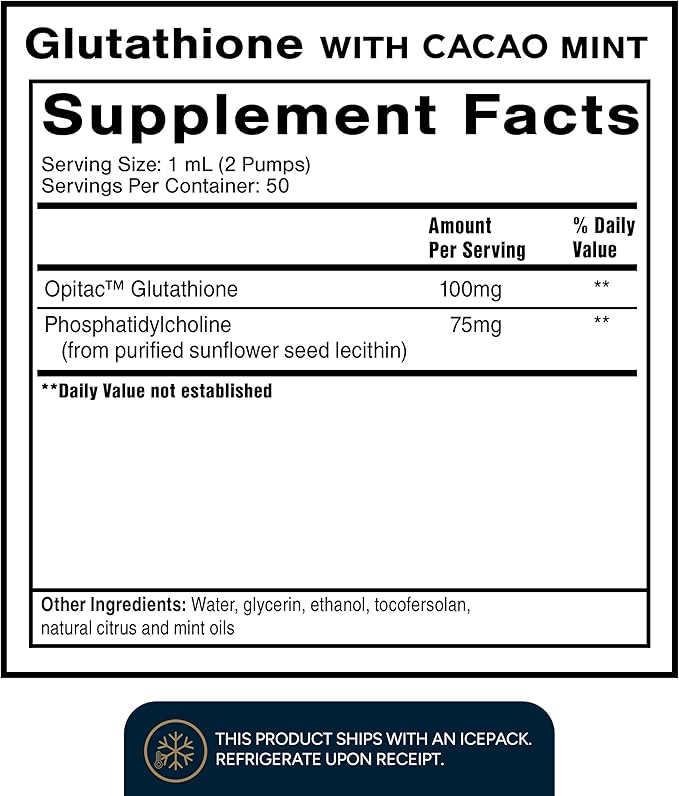 Quicksilver Scientific Liposomal Glutathione - Superior Absorption Oral Glutathione Supplement for Detox &amp Immune Support - Cacao Mint (1.7 fl oz)