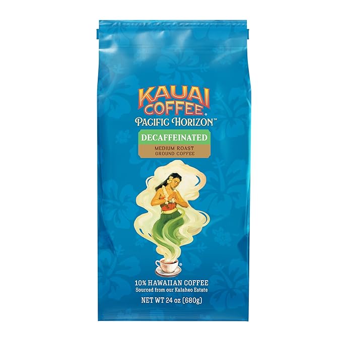 Kauai Ground Coffee Decaf Medium Roast - Arabica Ground Coffee from Hawaii's Largest Coffee Grower - Bright Aroma with Light Floral Notes - 24 Ounces