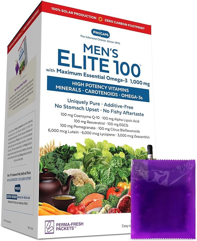 ANDREW LESSMAN Multivitamin - Men's Elite-100 with Maximum Essential Omega-3 1000 mg 120 Packets – Potent Nutrients Essential Vitamins Minerals Phytonutrients and Carotenoids. No Additives