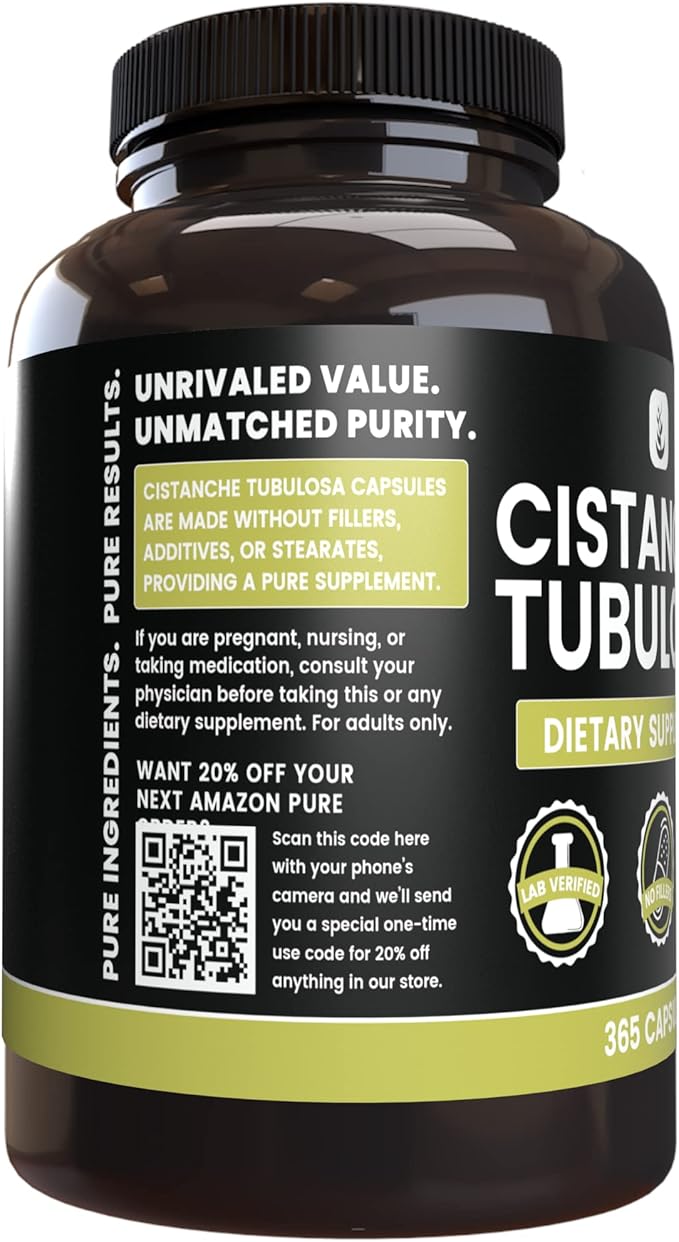 Pure Original Ingredients Cistanche Tubulosa (365 Capsules) No Magnesium Or Rice Fillers Always Pure Lab Verified