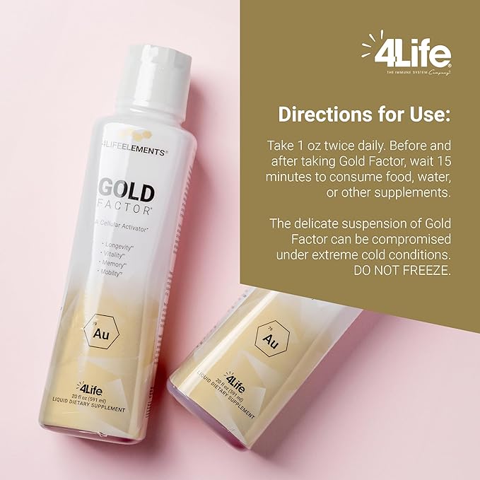 4LifeElements - Gold Factor Cellular Activator with Ultra-Fine Gold Particles for Vitality DNA &amp Telomere Support Brain Clarity - 32 oz