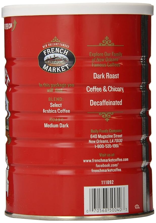 French Market French Roast Medium-Dark Roast Ground Coffee 12oz Can (Pack of 12)