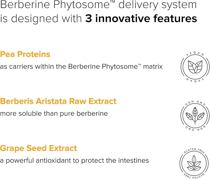 Berberine Phytosome with Berbevis 550mg Enhanced Absorption Supplement for Metabolic Support &amp Heart Health Highly Bioavailable Berberine Complex Gluten-Free Non-GMO 90 Vegetarian Capsules