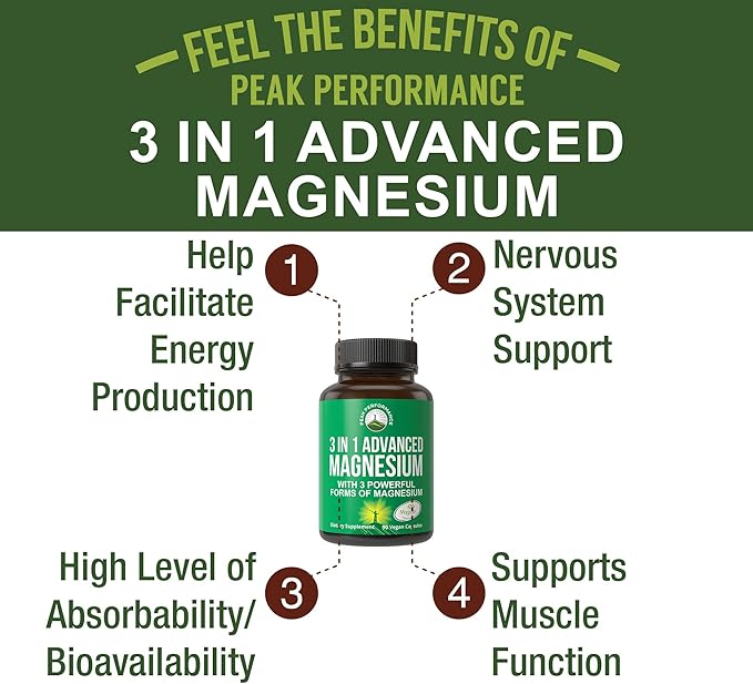 3 in 1 Advanced Magtein Magnesium Complex Capsules with Clinically Tested Magnesium L-Threonate Glycinate &amp Taurinate. High Absorption &amp Bioavailability. Support Brain Focus &amp Memory. 90