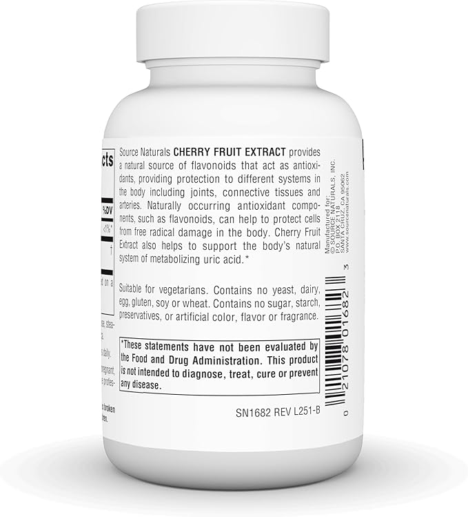 Source Naturals Cherry Fruit Extract Dietary Supplement - 500 mg - 180 Vegetarian Tablets