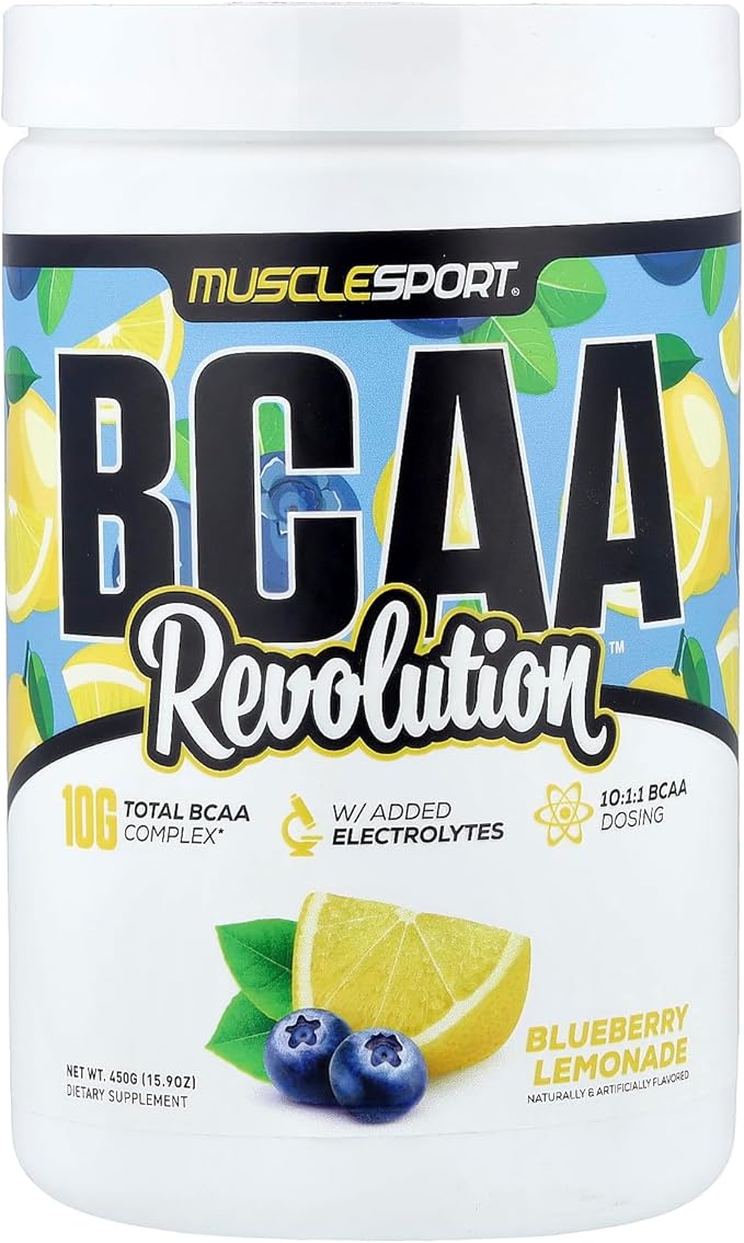 Musclesport BCAA Revolution Amino Acid Powder Supplement for Men &amp Women - Intra Workout Training Complex - Recovery Supplement (Blueberry Lemonade 30 Servings)