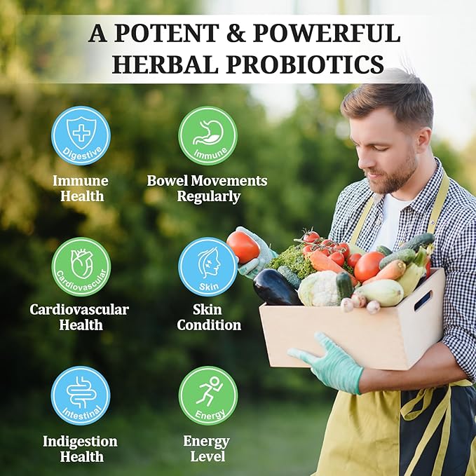 Probiotics for Women &amp Men - 300 Billion CFU 24 Strains Probiotics + 15 Organic Herbs Prebiotics for Digestive Gut Health Immune Constipation Diarrhea &amp Whole-Body Health - 2 Months Suppl