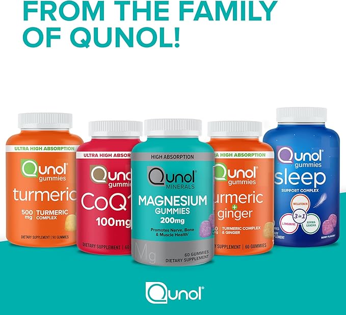 Qunol Magnesium Gummies for Adults Qunol 200mg Magnesium Citrate Gummies High Absorption Magnesium Supplement Supports Nerve Health Bone Health Muscle Health Vegetarian 60 Count Pack of 2