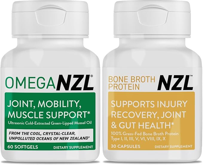 Omega-3 Natural Joint Relief Supplement Natural Muscle Support Green-Lipped Mussel Oil Joint Support No Fishy Aftertaste 60 Softgels Plus one Bottle of Bone Broth Protein 30 Capsules